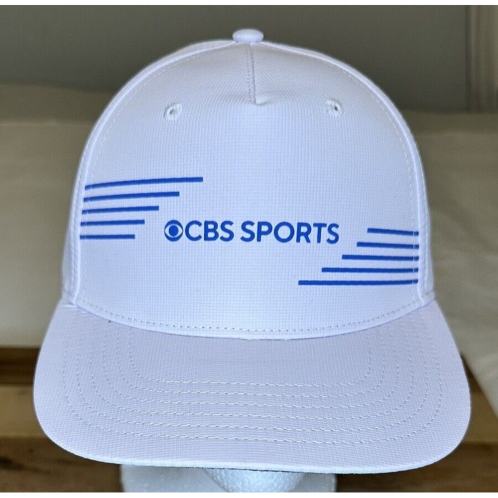 CBS Sports Adjustable Strapback Golf White Blue Stripe Logo Emblem Cap Hat